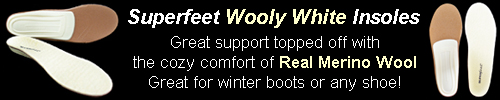 Superfeet Wooly white insoles arch support with a real merino wool top cover