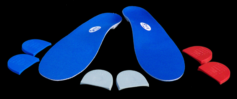 Sher Deluxe Nylon E-Z Post the complete arch support kit showing the arch supports and all three pair of the heel plugs